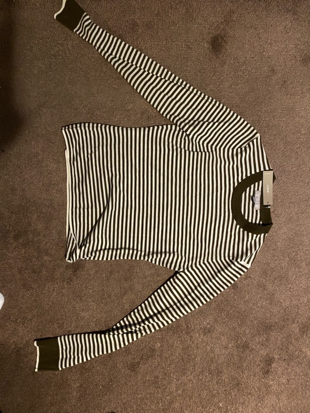 J. Crew Brown  & White Striped Long-Sleeve Crewneck Sweater